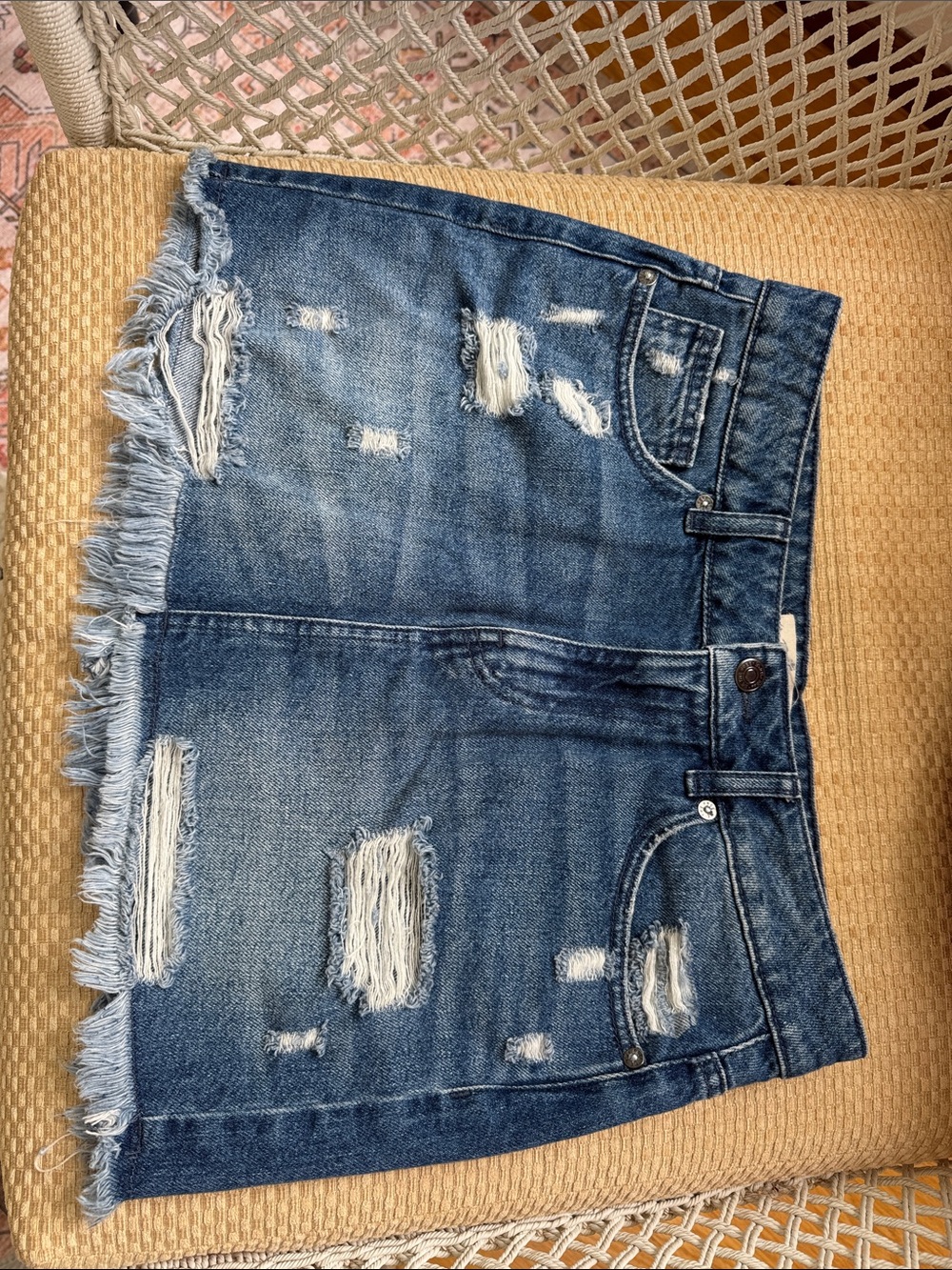 We The Free Blue Distressed Mini Skirt